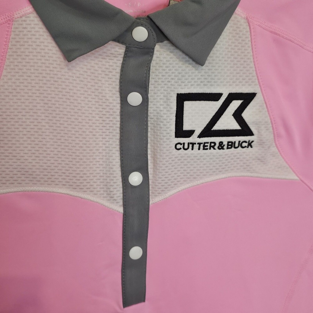 Annika Cutter & Buck Womens S/P Pink Gray White Golf Polo Shirt 4 Button - Picture 5 of 12